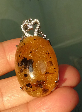 天然黑云母闪亮发晶项链吊坠