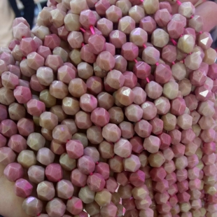 天然蔷薇辉石红木纹石钻石面切面桃花玉散珠 DIY串珠手作材料配件