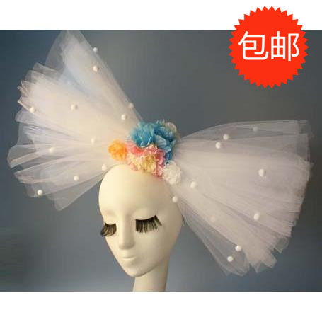 新款夸张白色个性超大蝴蝶结新娘头饰头花影楼拍照配饰品发饰造型