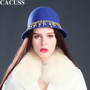 CACUSS新品礼帽英伦复古欧美风帽子女冬天纯羊毛呢帽子保暖帽盆帽