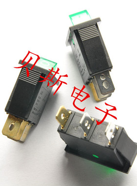 绿色船型开关KCD3-101N KCD2 3脚2档带灯 翘板开关16A/250V