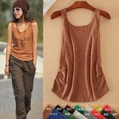 无袖 内搭v领大码 宽松亚麻棉麻针织背心打底衫 女吊带上衣外穿薄夏