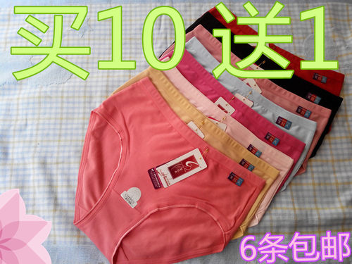紫红天中腰内裤女士纯棉底裤细橡筋红色净色中老年女三角内裤5070 - 封面