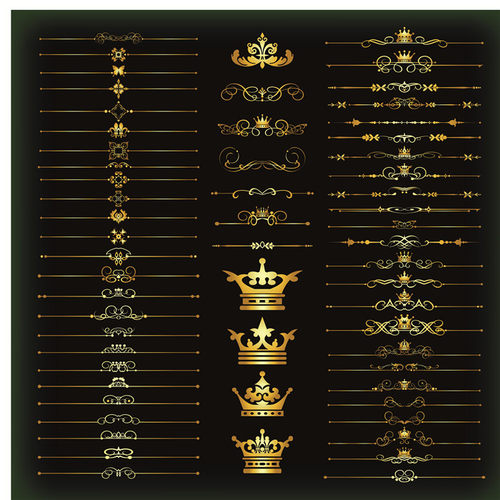 A0193矢量欧式皇冠金色线条分隔符装饰图案 AI设计素材