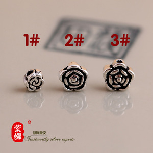 紫蝉s925纯银散珠时尚 手工泰银手链串珠DIY配件 玫瑰花隔珠隔片c