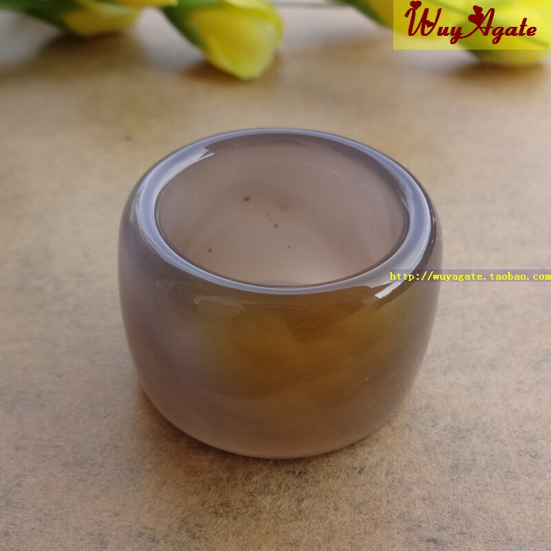 巴西纯天然原色无烧冰灰紫玉髓水草玛瑙戒指环复古宫廷扳指男23mm