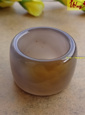 天然原矿冰灰紫玉髓玛瑙扳指戒指