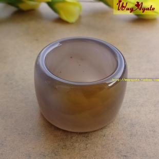 巴西纯天然原色无烧冰灰紫玉髓水草玛瑙戒指环复古宫廷扳指男23mm