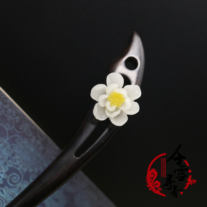 千雪寻香 古代宫廷桃花黑檀木发簪 古典步摇簪子头饰束发钗子包邮