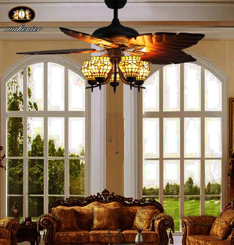 蒂凡尼复古芭蕉叶片5头电扇吊灯  别墅咖啡西餐厅酒吧会所装饰灯