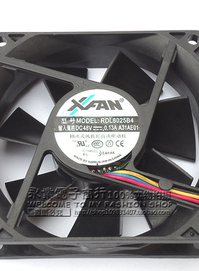 欣瑞联 8025 8CM RDL8025B4 48V 0.13A双滚珠 四线服务器机箱风扇