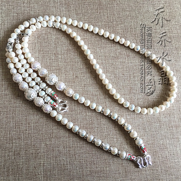 天然淡水珍珠毛衣唐卡项链银色配件泰国佛牌双层挂链可订其他款式