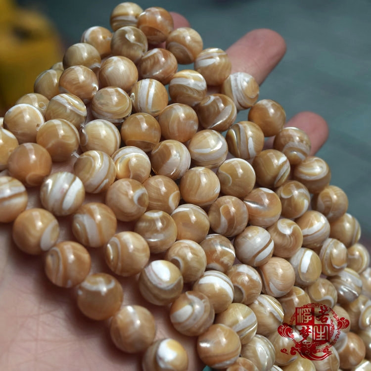 天然马蹄螺贝珠 黄白双色马蹄螺散珠子圆珠半成品diy手串饰品配饰