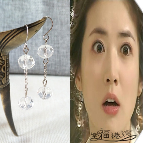 幸福港湾 传闻中的七公主美七崔贞媛白水晶双珠气质耳环