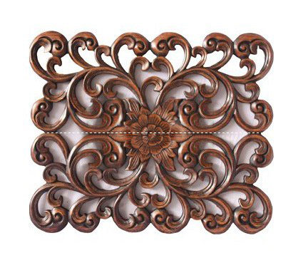 特中式实木雕花片古典纹样花片东南亚家居客厅装饰浮雕画原木挂饰