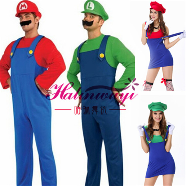 万圣节服装 超级玛丽服装成人男女玛丽奥 路易斯衣服蘑菇表演套装
