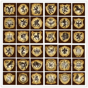 AI设计素材 A3438矢量复古欧美纹章狮子老鹰盾牌皇冠骑士插画 PNG