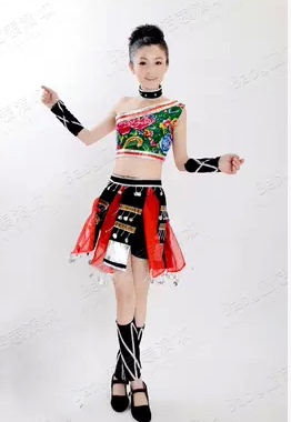 新款成人少儿民族傣族舞蹈演出服短款花腰黎族佤族苗族彝族表演服