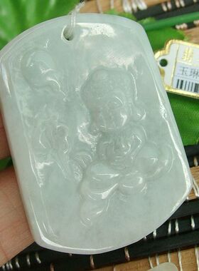 91436促销实拍 实物拍图 进口缅甸玉天然翡翠A货童子佛牌大吊坠