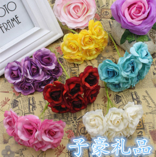 假花 仿真花 DIY 花束 仿真钻石玫瑰绢花 2.6元 饰花 客厅装 6朵