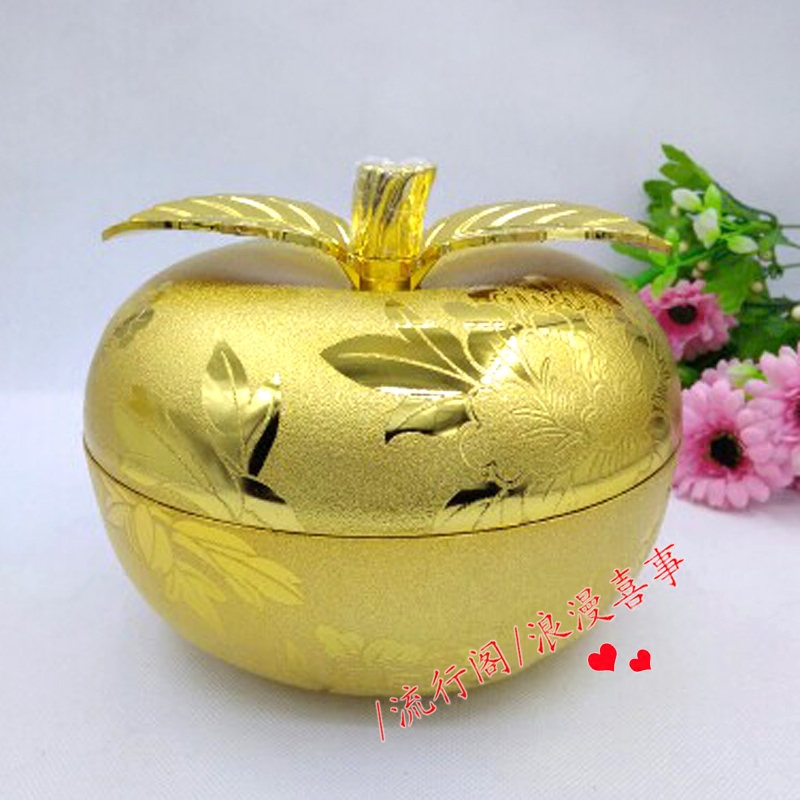 快递快停了！包邮！今天特价新年金灿灿 金南瓜金苹果圆形糖果盒