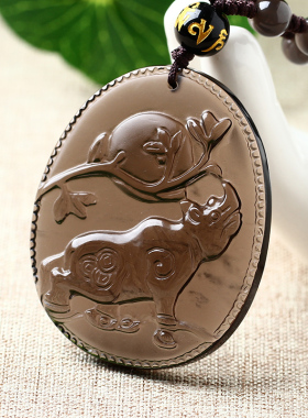 冰种黑曜石牛钱纳宝吊坠牛形型饰品项链2026年生肖属鼠佩戴