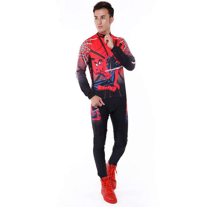 男士骑行衣服长袖套装男式衣服加裤子户外运动服装-蜘蛛侠