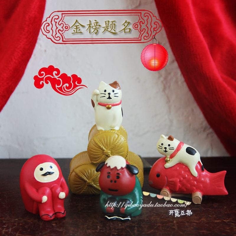 日式风招财祈福鲤鱼达摩摆件