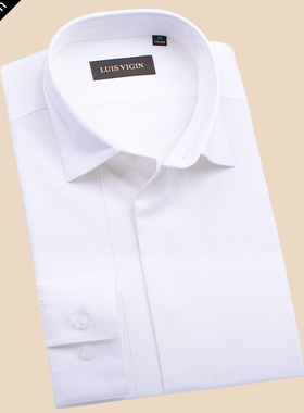 LUIS VIGIN 高端时尚 白色八字领纯棉长袖衬衫 正装衬衣男装C202