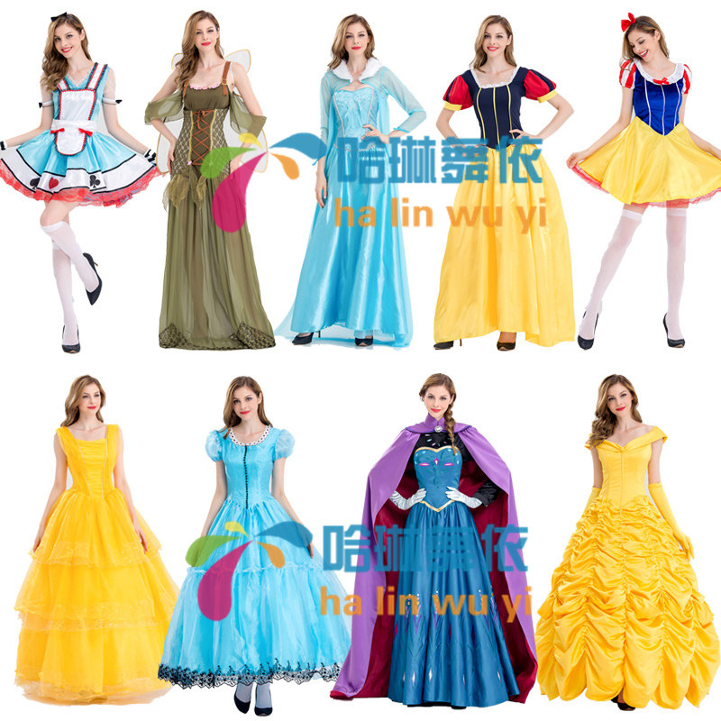 迪士尼公主裙cos白雪公主贝尔艾莎安娜冰雪奇缘动漫表演 演出礼服
