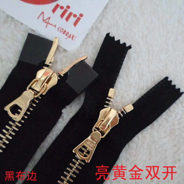 瑞士riri拉链 6#亮黄金双开黑70-80cm 6#金属单开外套门襟拉链