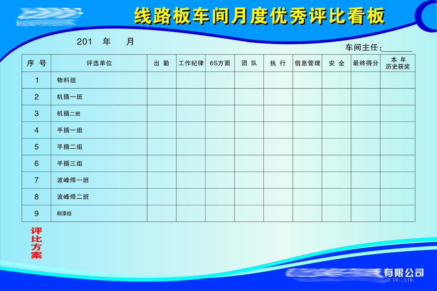 598办公装饰海报展板素材715电子车间月度优秀评比看板
