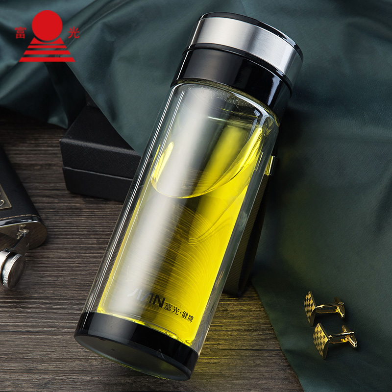 富光高档双层玻璃杯男士商务水晶保温茶杯隔热过滤耐热便携水杯子