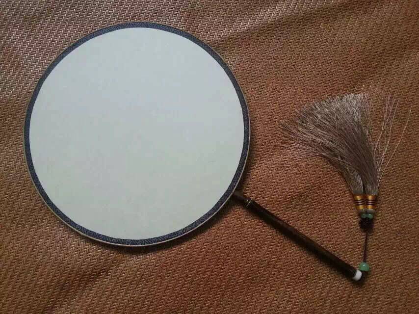 精品老工艺紫竹包边宫扇腰圆 圆形空白绢丝画心团扇 礼盒装