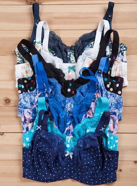 N244立体剪裁印花蕾丝边外贸大码内衣花朵大罩杯文胸70-105CDEFGH