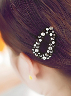 Angelrena韩国进口发饰品 正品 镂空水钻珍珠发夹边夹F2