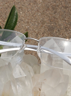 正品AAA级天然水晶眼镜  石头镜 银色框 水晶太阳镜  附检测证书