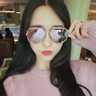 ks studio 潮牌 复古几何不规则金属边蛤蟆墨镜 男女彩片太阳眼镜