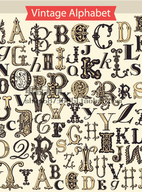 A0042矢量复古欧式纹饰英文字母 AI设计素材
