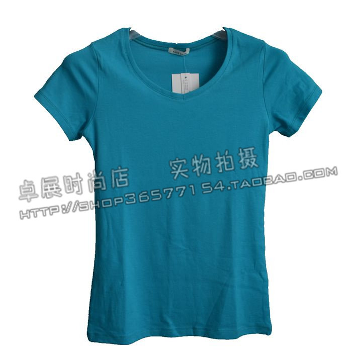 经典韩版 夏装 女装修身百搭打底衫 鸡心领短袖T恤 女 莱卡棉3570