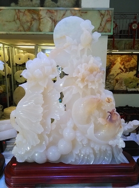 阿富汗荷花鱼雕刻乔迁送礼摆件