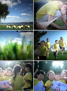 儿童春游夏令营 野外画画 薰衣草 开心笑脸高清实拍视频素材