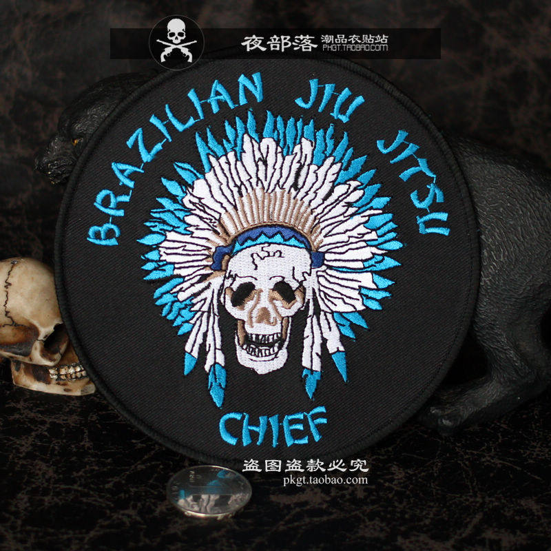 户外印第安酋长个性skull刺绣补丁布贴绣花徽袖章DIY牛仔魔术贴