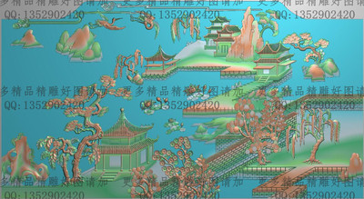 高清精雕图灰度图浮雕图电脑雕刻图精品山水床背板762x415特价