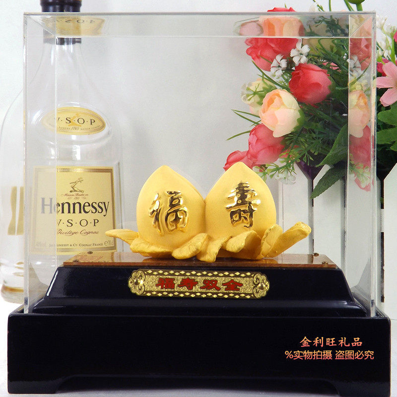 绒沙金摆件生福寿双全桃家居摆件工日礼物送领导长辈贺寿礼品摆件