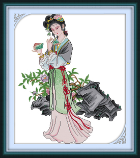 人物卧室人物图案 古典美女印布十字绣古代12美女史湘云坚版