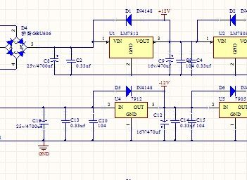 线性稳压电源原理图pcb 稳压电源 7812 LM7912 7905 整流桥 7805