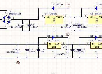 线性稳压电源原理图pcb 稳压电源 7812 LM7912 7905 整流桥 7805