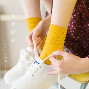 糖果色复古纯色韩国中筒天鹅绒女士长款短款可爱堆堆袜子