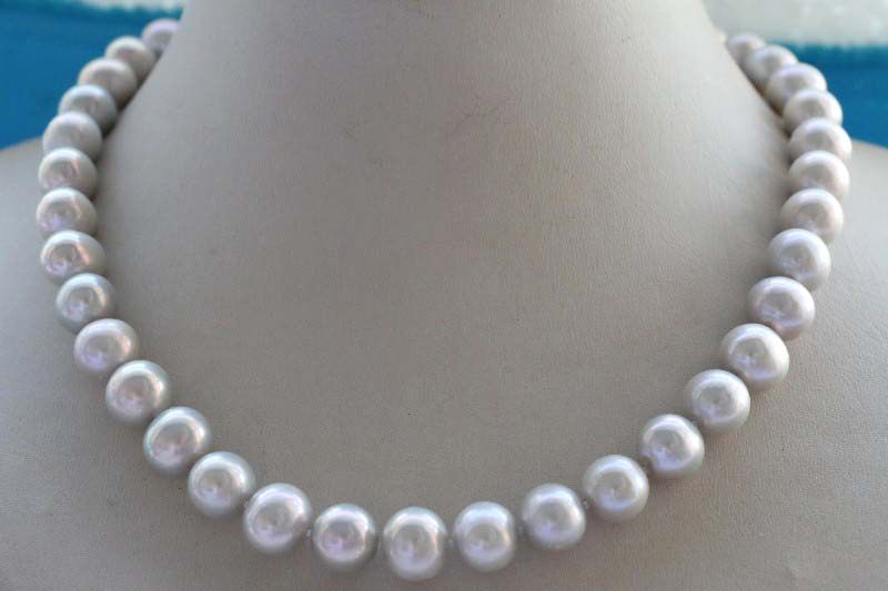 今生有你天然11mm正圆灰色珍珠项链新款送母亲妈妈礼物正品包邮